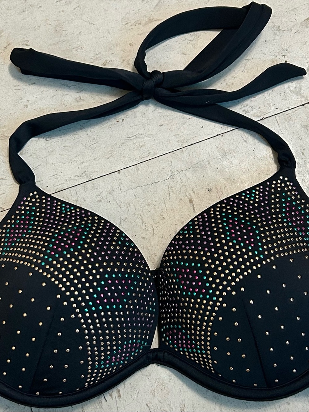 Shade & Shore Black Halter One-Piece with Multicolor Rhinestones
